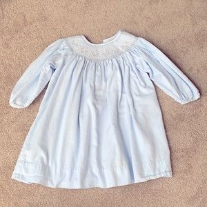 Light Blue Long-Sleeved Smocked Dress